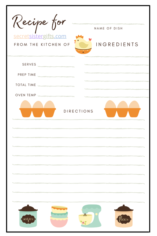 Printable Recipe Card for Secret Sister Reveal Party